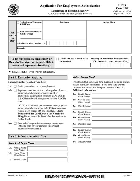 Application for Employment Authorization .